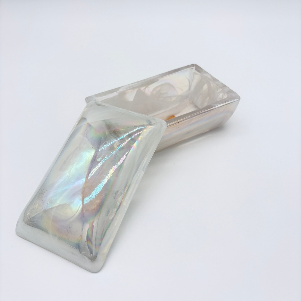 Vintage Crowning Touch Iridescent Carnival Glass Trinket Box White Opalescent - Picture 2 of 6